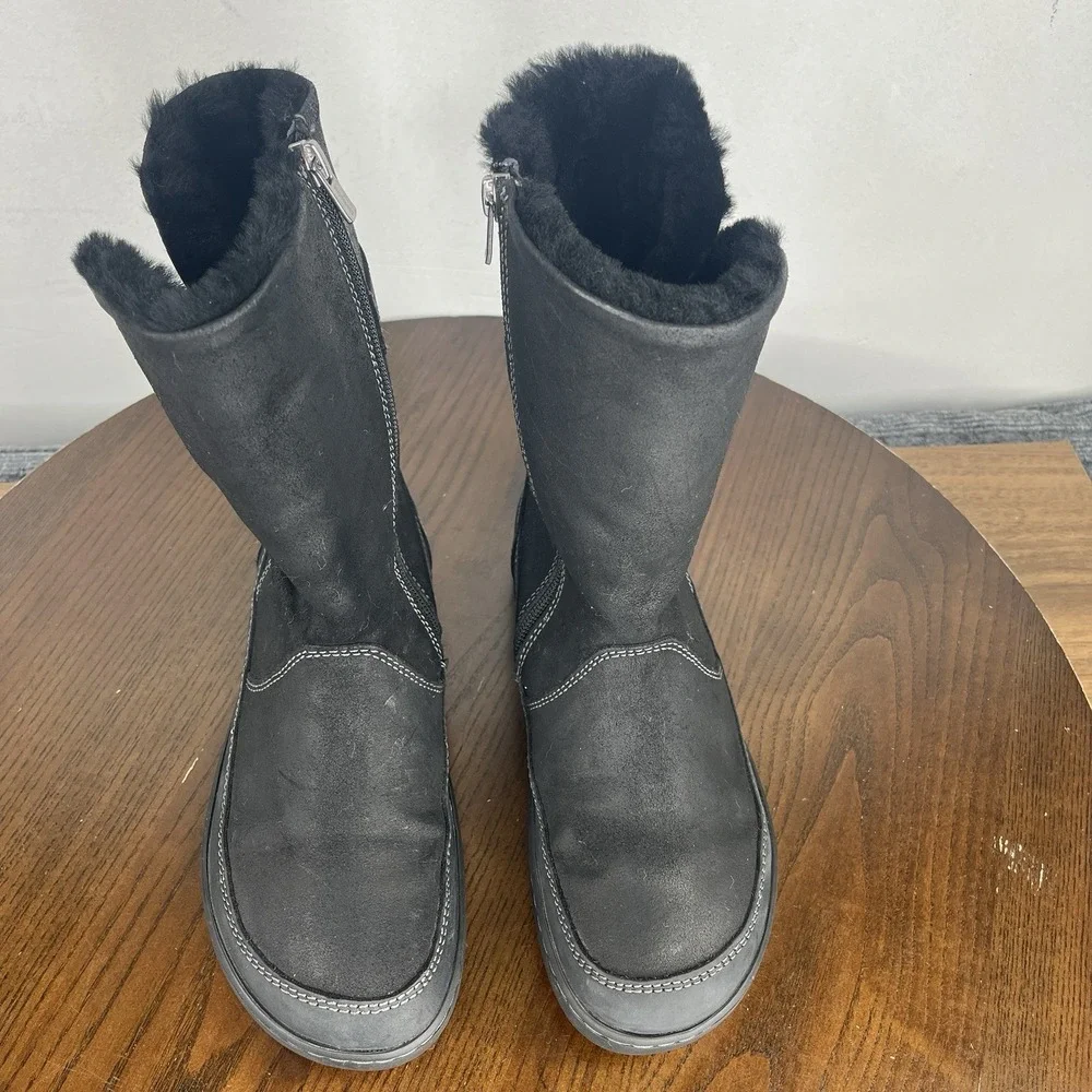 Birkenstock Woodbury Boots Women's 37/ 6 Black Suede Shearling Lined Buckle Warm - Picture 3 of 16
